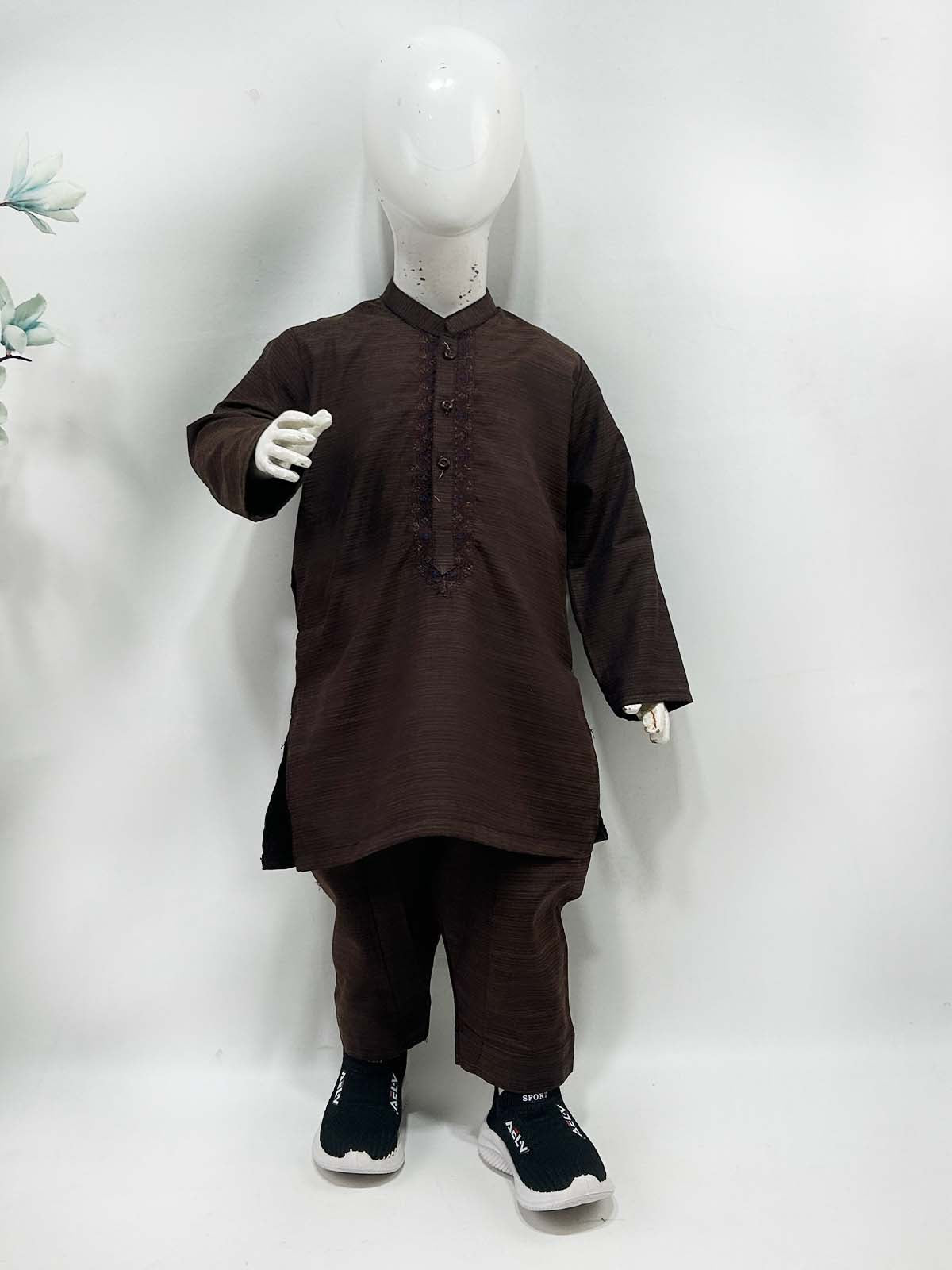 2Yrs - 8Yrs Brown Kameez Shalwar Suit For Boy AM BKS210
