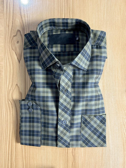 Green Checks Formal Dress Shirt For Men MFS412