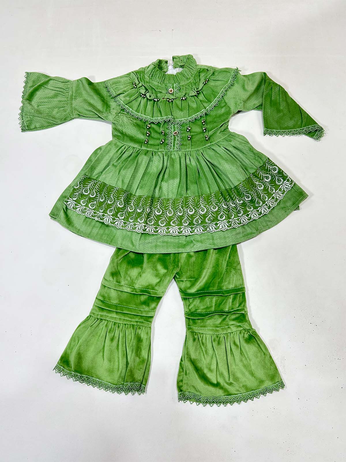 1Yr - 4Yrs Velour Green Suit For Girls RZ GS314