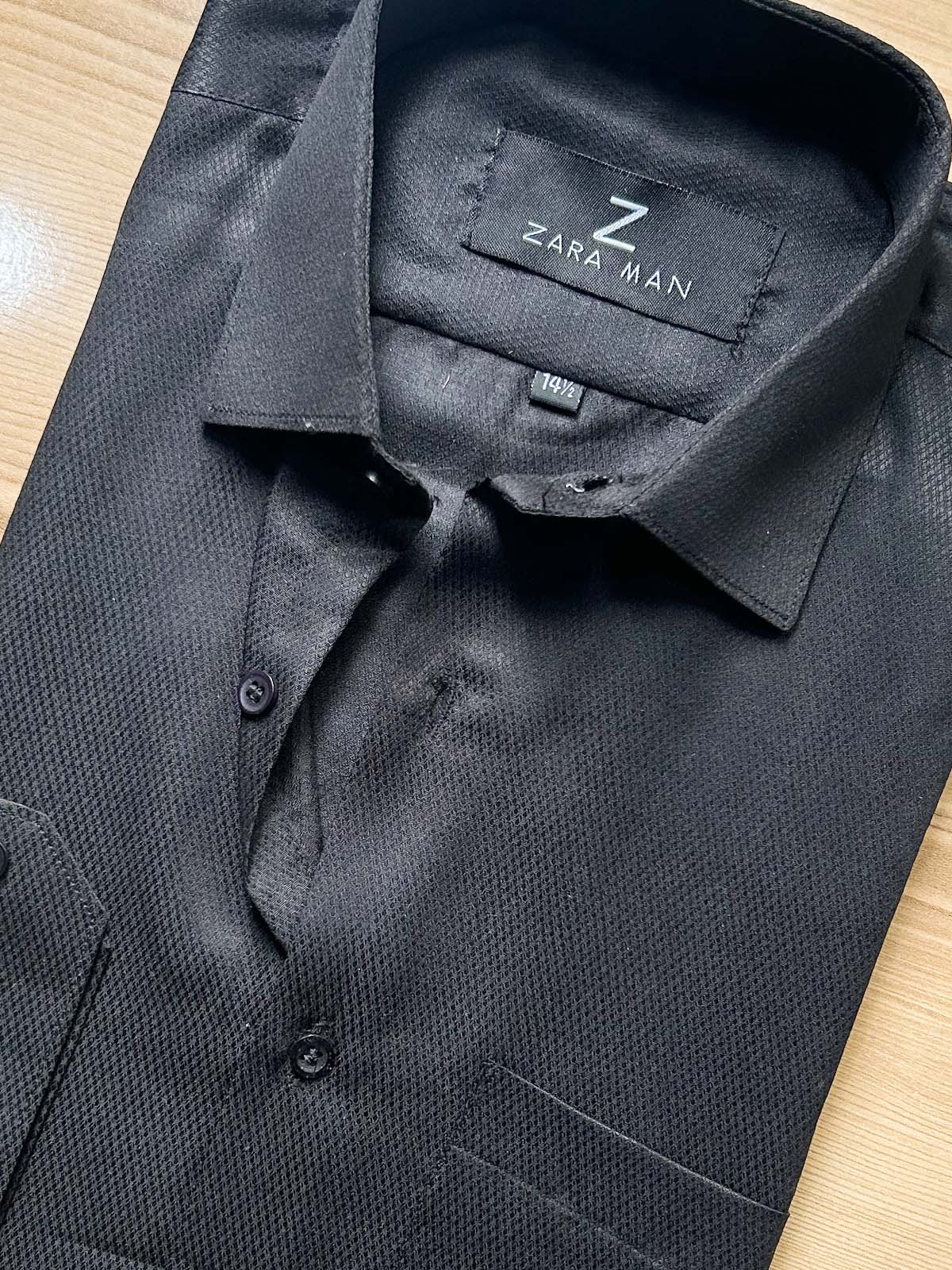 MFS588 Black Textured Formal Dress Shirt For Men
