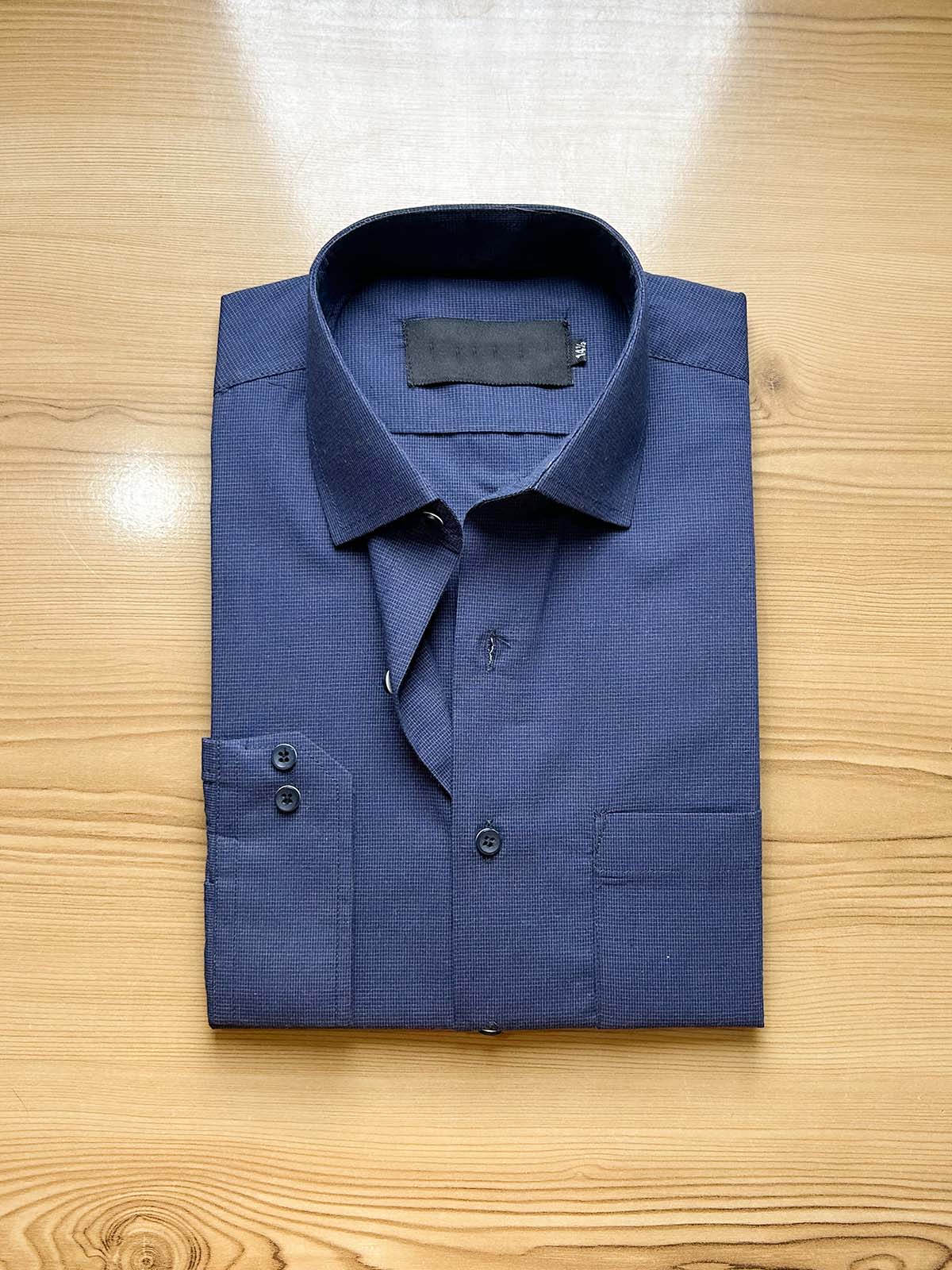 Dark Blue Micro Checks Premium Formal Dress Shirt For Men MFS494