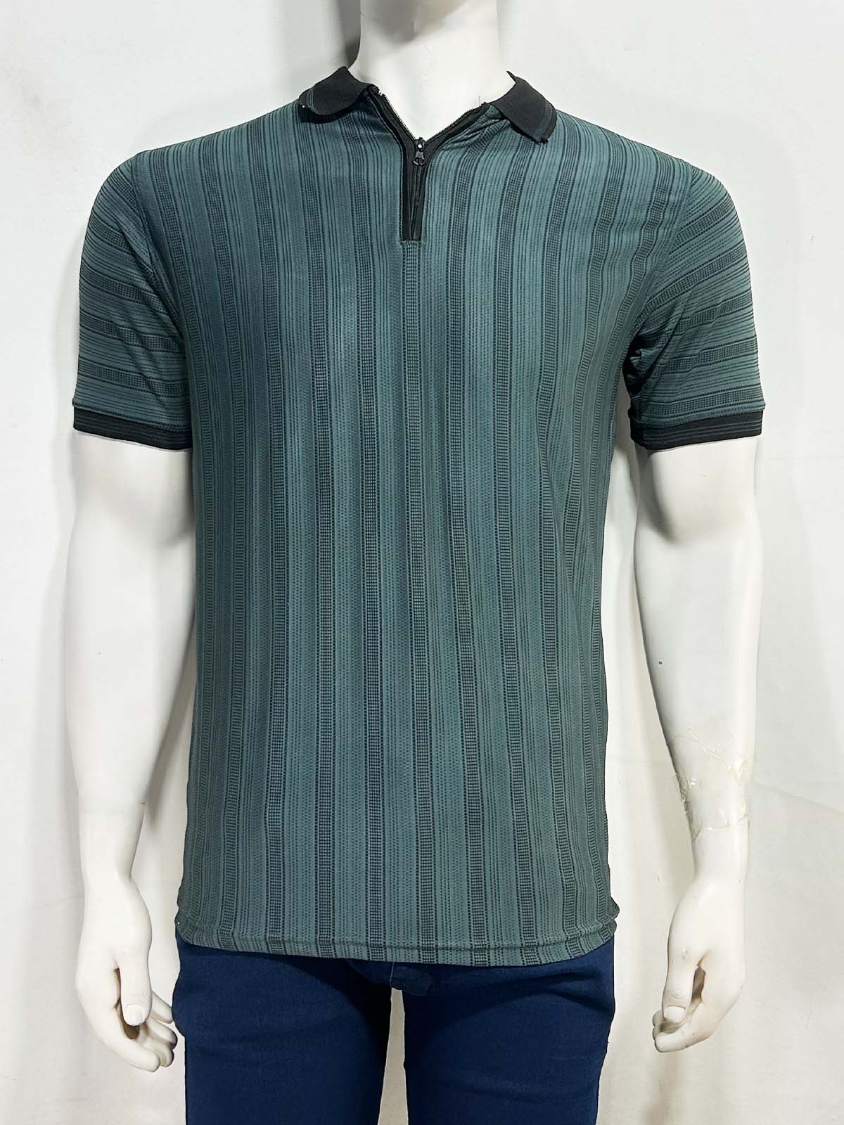 Green Striped Polo T-Shirt For Men MTS493
