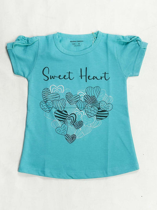 2Yrs - 7Ys Sweet Heart Ferozi T-Shirt For Girls SK GTS122