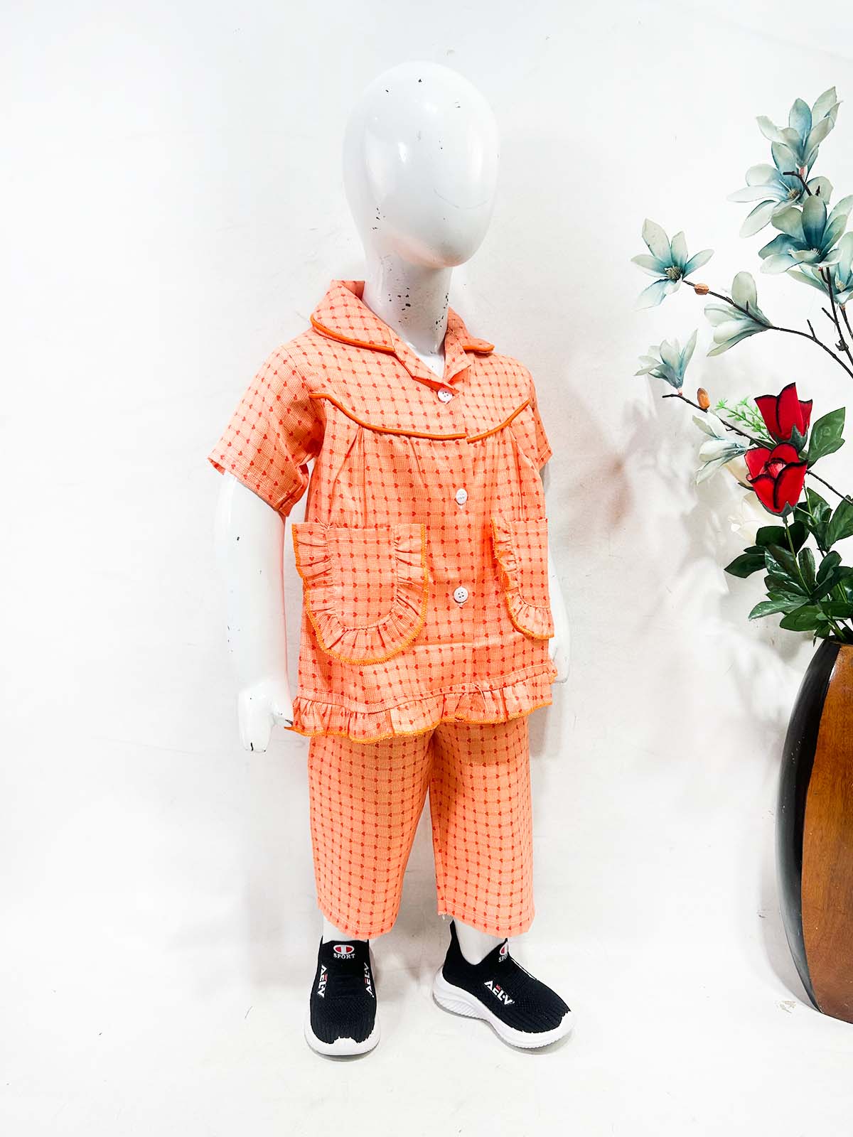 1Yrs - 5Yrs Orange Cotton Night Suit For Girls NG GNS30
