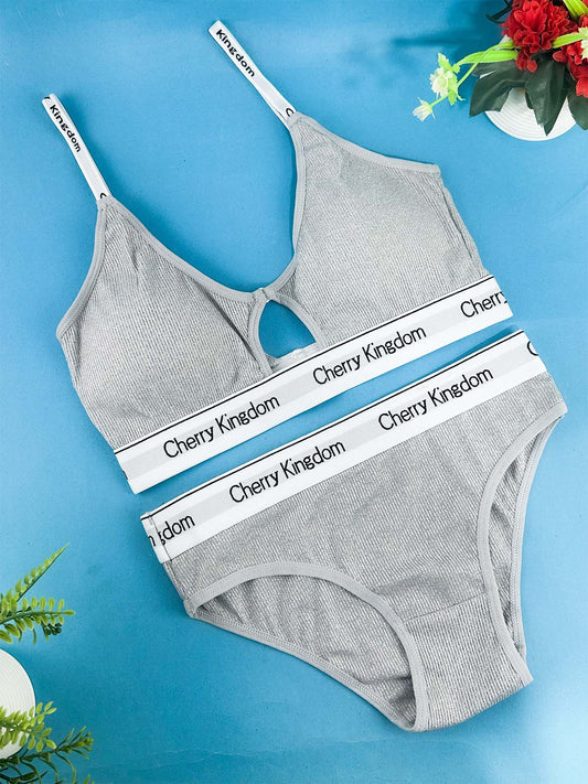 Seamless Grey Padded Bra Panty Set for Girls and Women LB80