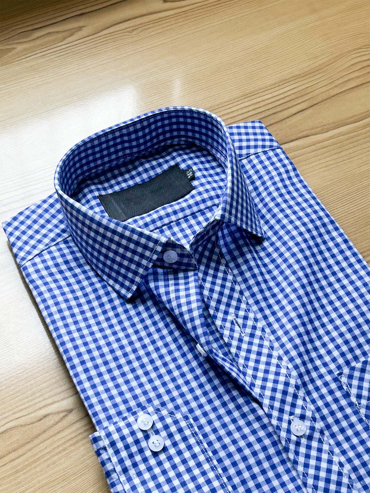 Blue Mini Checks Formal Dress Shirt For Men MFS434