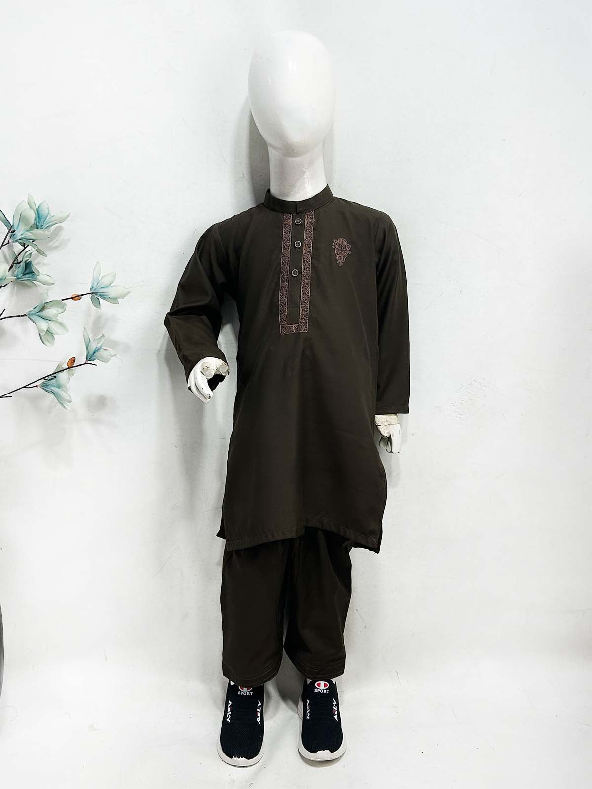 5Yrs - 14Yrs Dark Brown Kameez Shalwar Suit For Boy AM BKS202