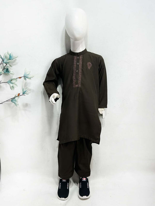 5Yrs - 14Yrs Dark Brown Kameez Shalwar Suit For Boy AM BKS202