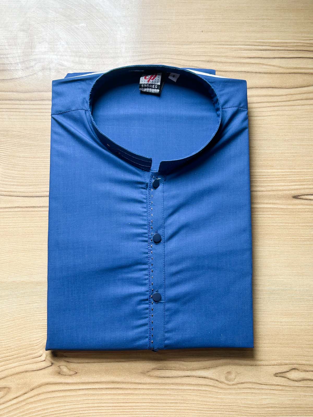 970-3 MSK495 Blue Stitched Suit Sherwani Collar Kurta Pajama For Men