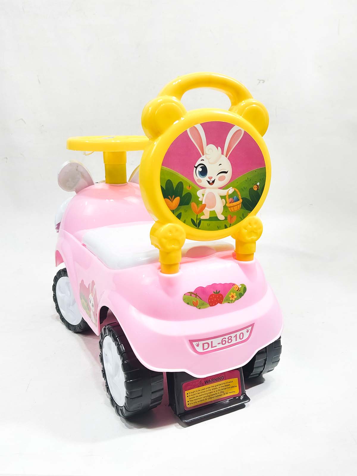Rabbit Pink 4 Wheel Ride On Push Car For Kids