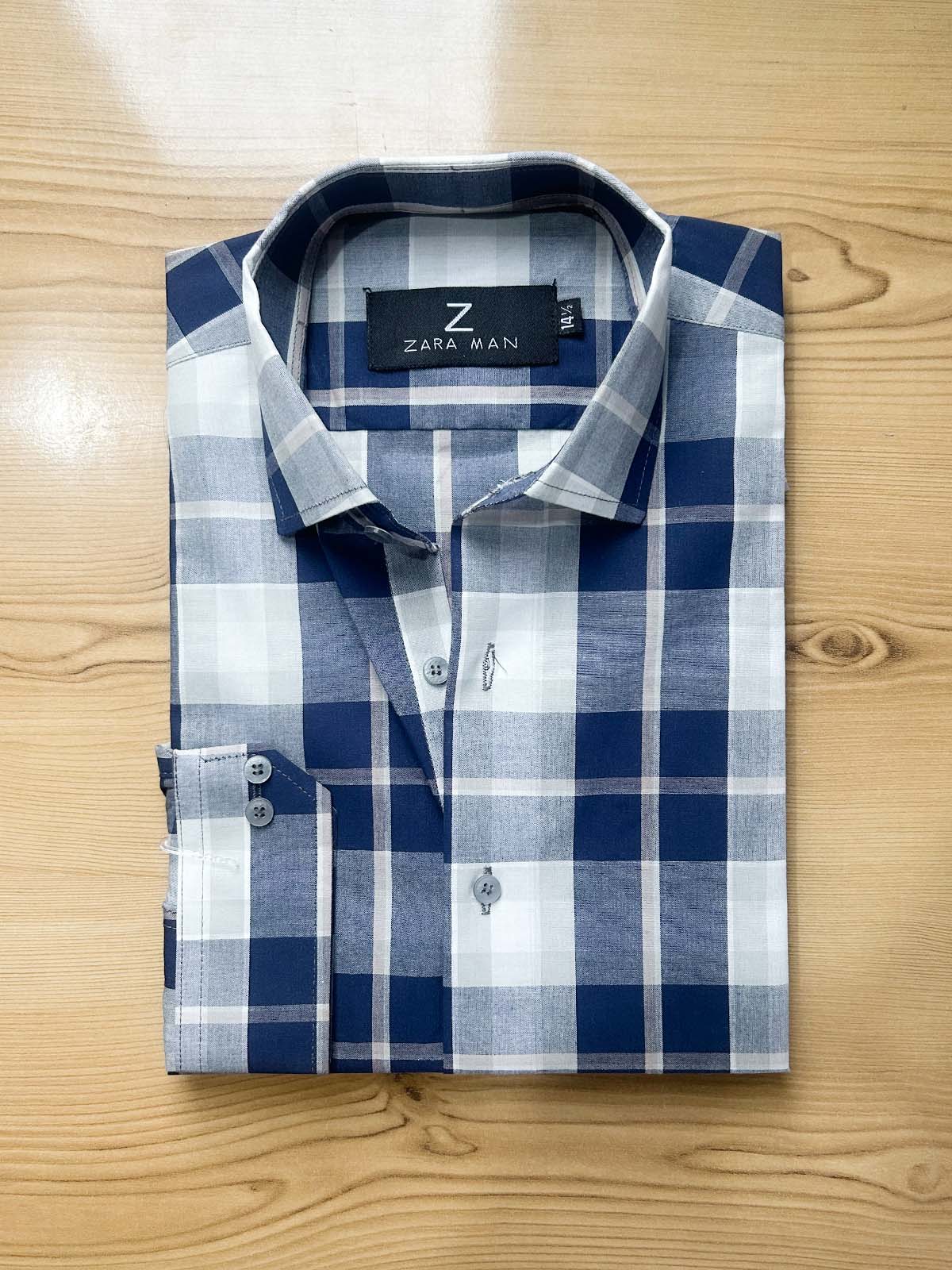 MFS606 Blue Checks Formal Dress Shirt For Men