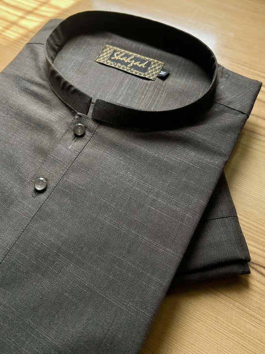988-5 MSK536 Dark Grey Stitched Suit Sherwani Collar Kameez Shalwar For Men