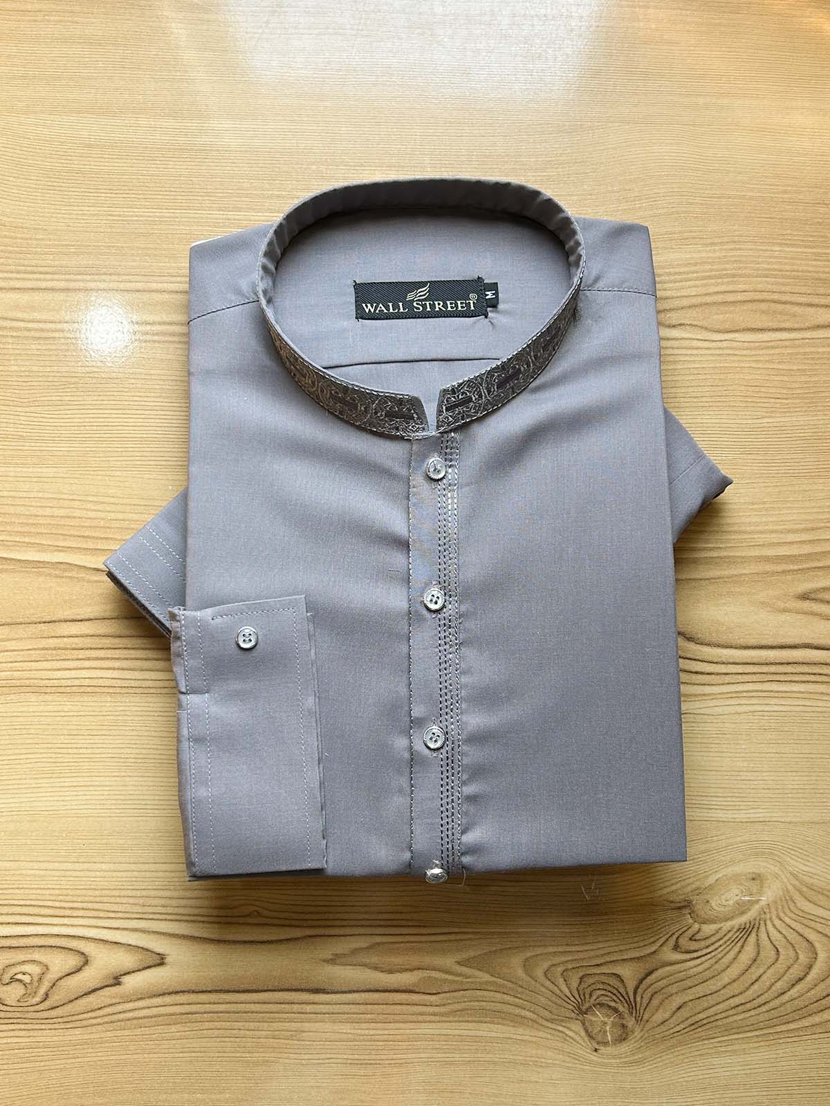 926-5 Grey Stitched Suit Sherwani Collar Kameez Shalwar For Men MSK451