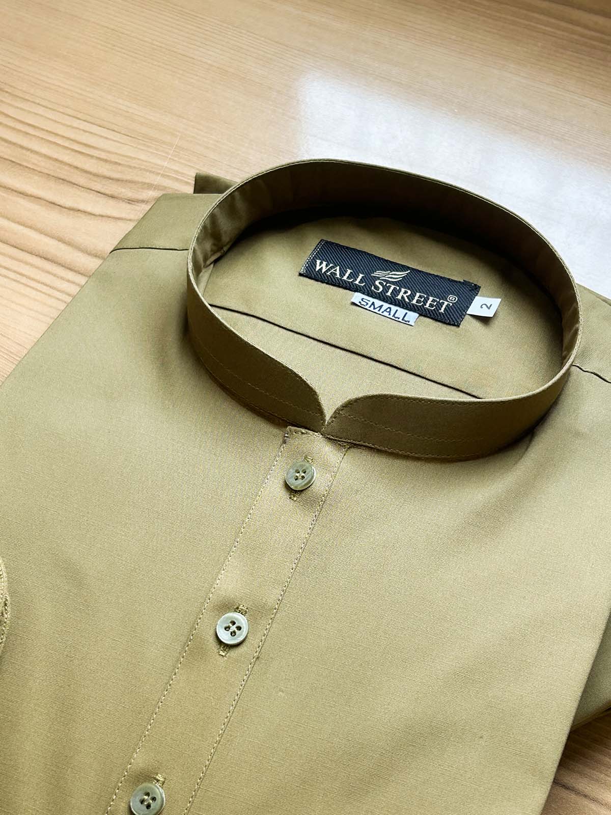 955A-9 MSK477 Olive 100% Cotton Stitched Suit Sherwani Collar Kameez Shalwar For Men