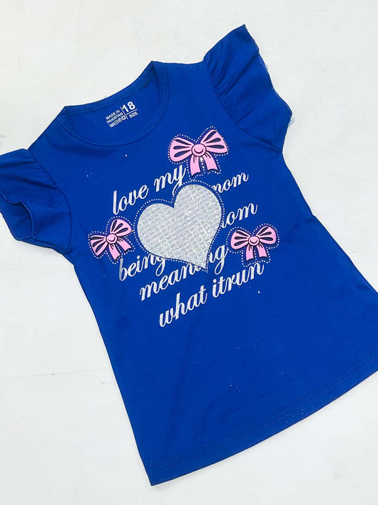 2Yrs - 7Ys Heart Blue T-Shirt For Girls SK GTS103