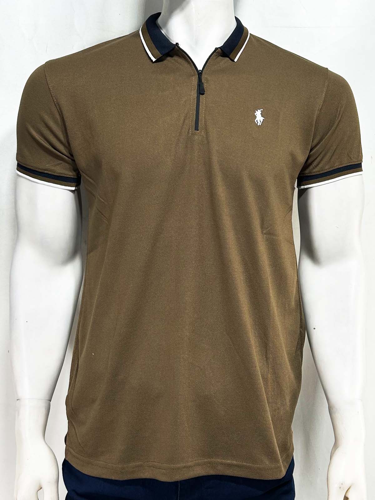 Brown Zip Polo T-Shirt For Men MTS450