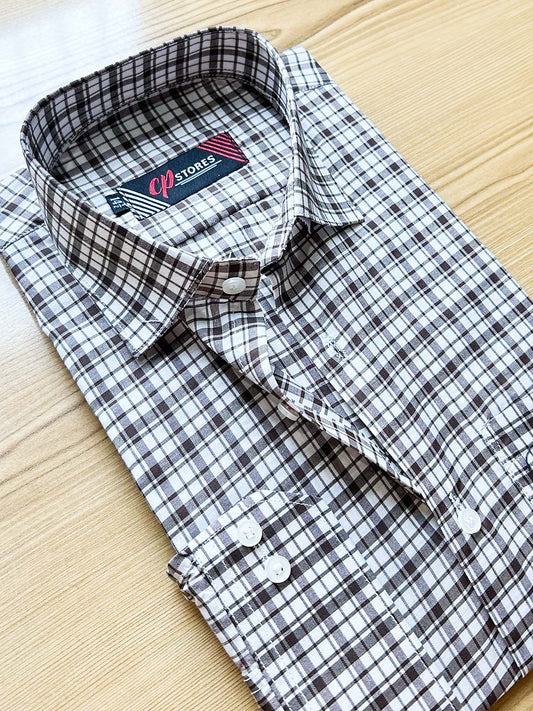 B White Checks Formal Dress Shirt For Men MFS453