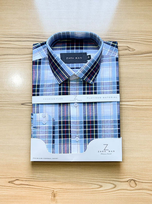 Blue Checks Formal Dress Shirt For Men MFS460