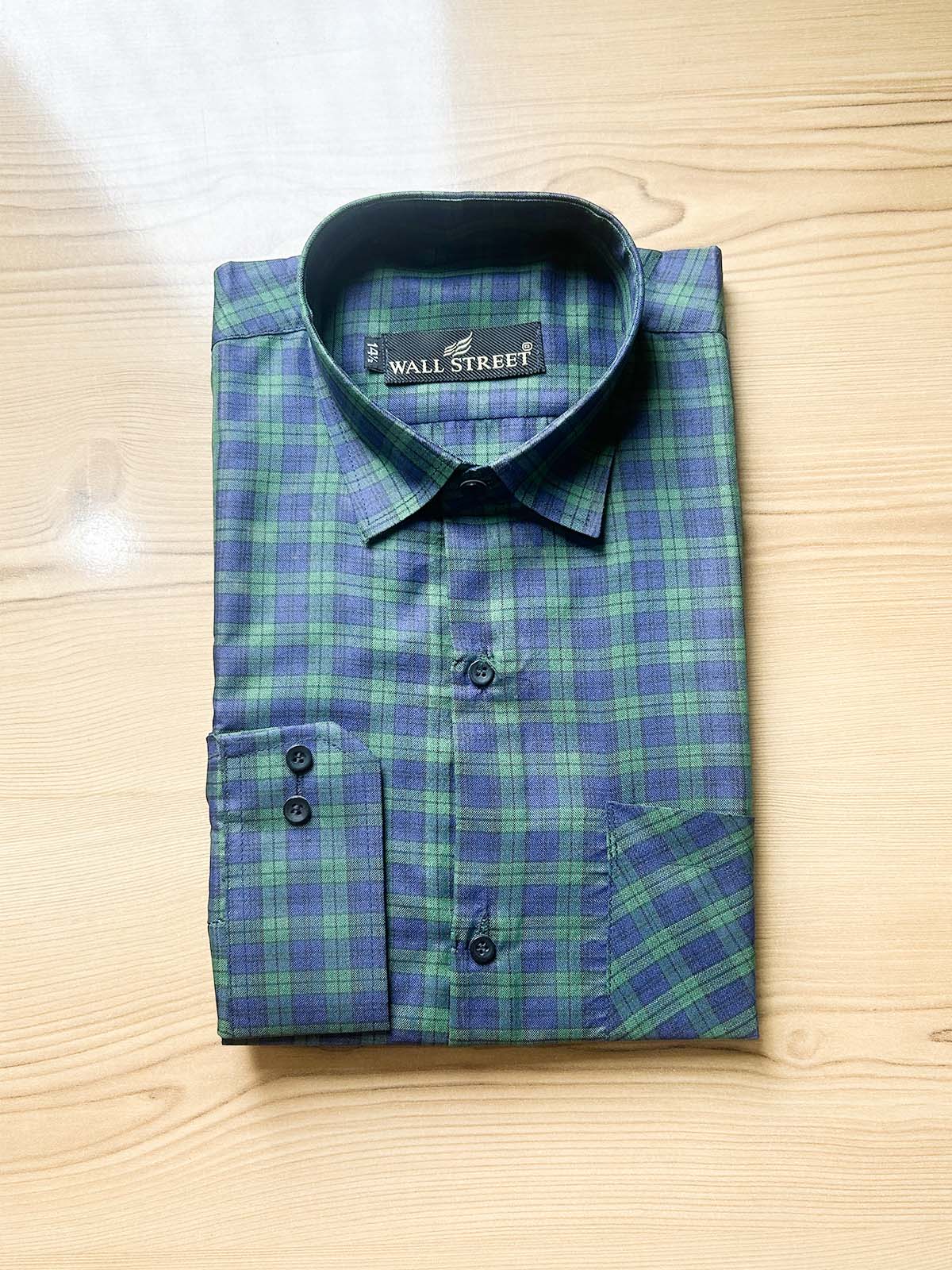 Green Checks Formal Dress Shirt For Men MFS576