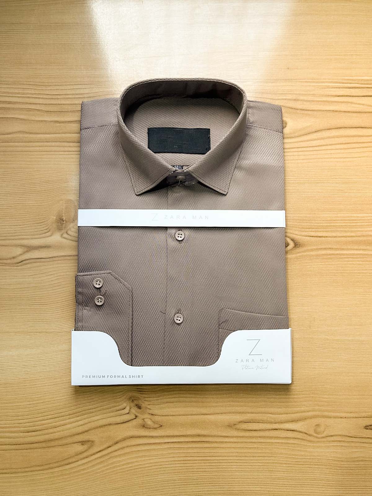 Brown Textured Formal Dress Shirt For Men MFS504