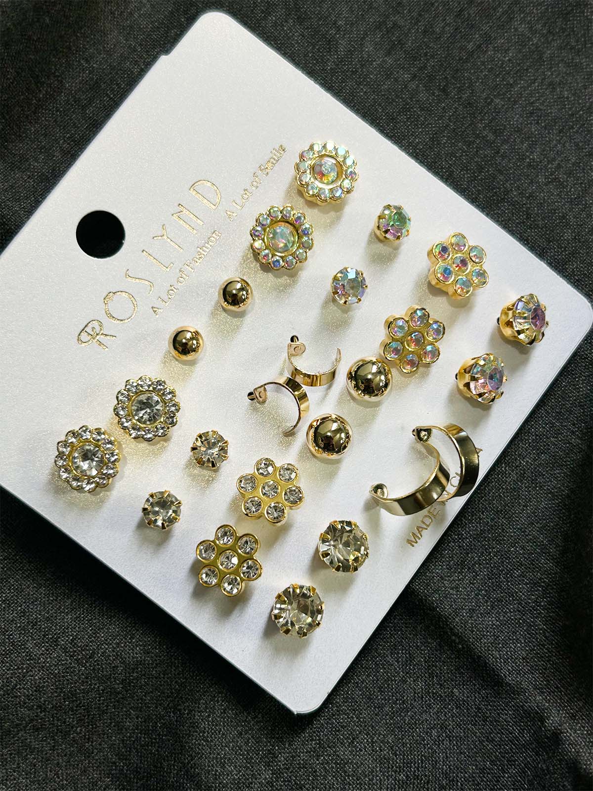 Pack Of 12 Multi Stud Earrings Set WGN37