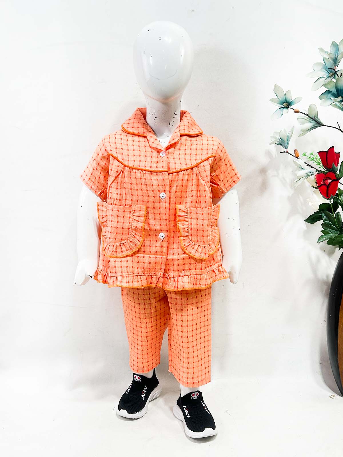 1Yrs - 5Yrs Orange Cotton Night Suit For Girls NG GNS30