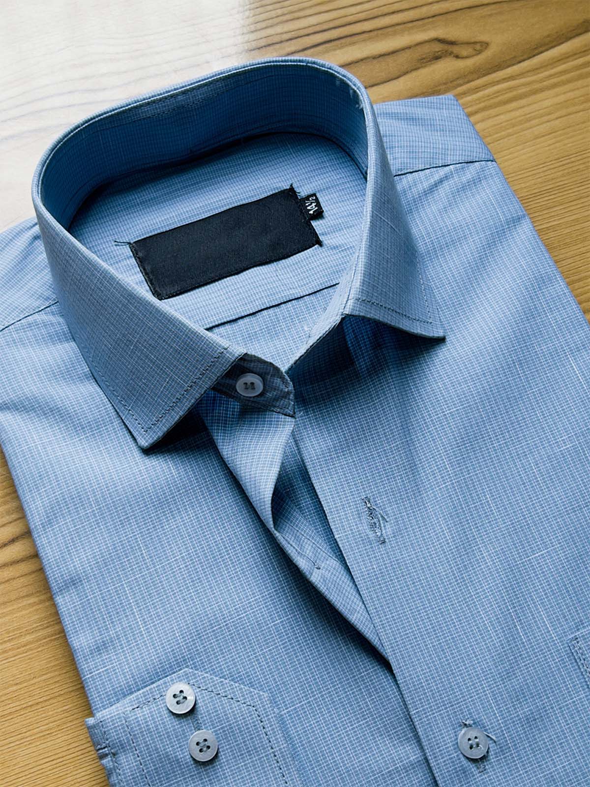 Blue Micro Checks Formal Dress Shirt For Men MFS428