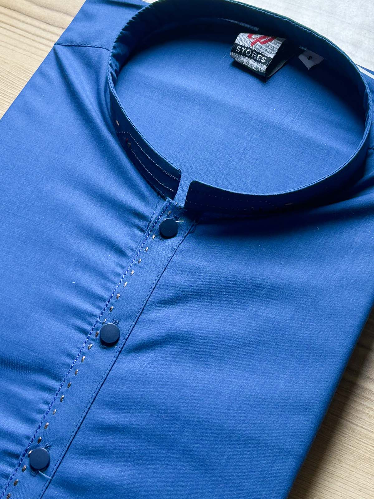 970-3 MSK495 Blue Stitched Suit Sherwani Collar Kurta Pajama For Men