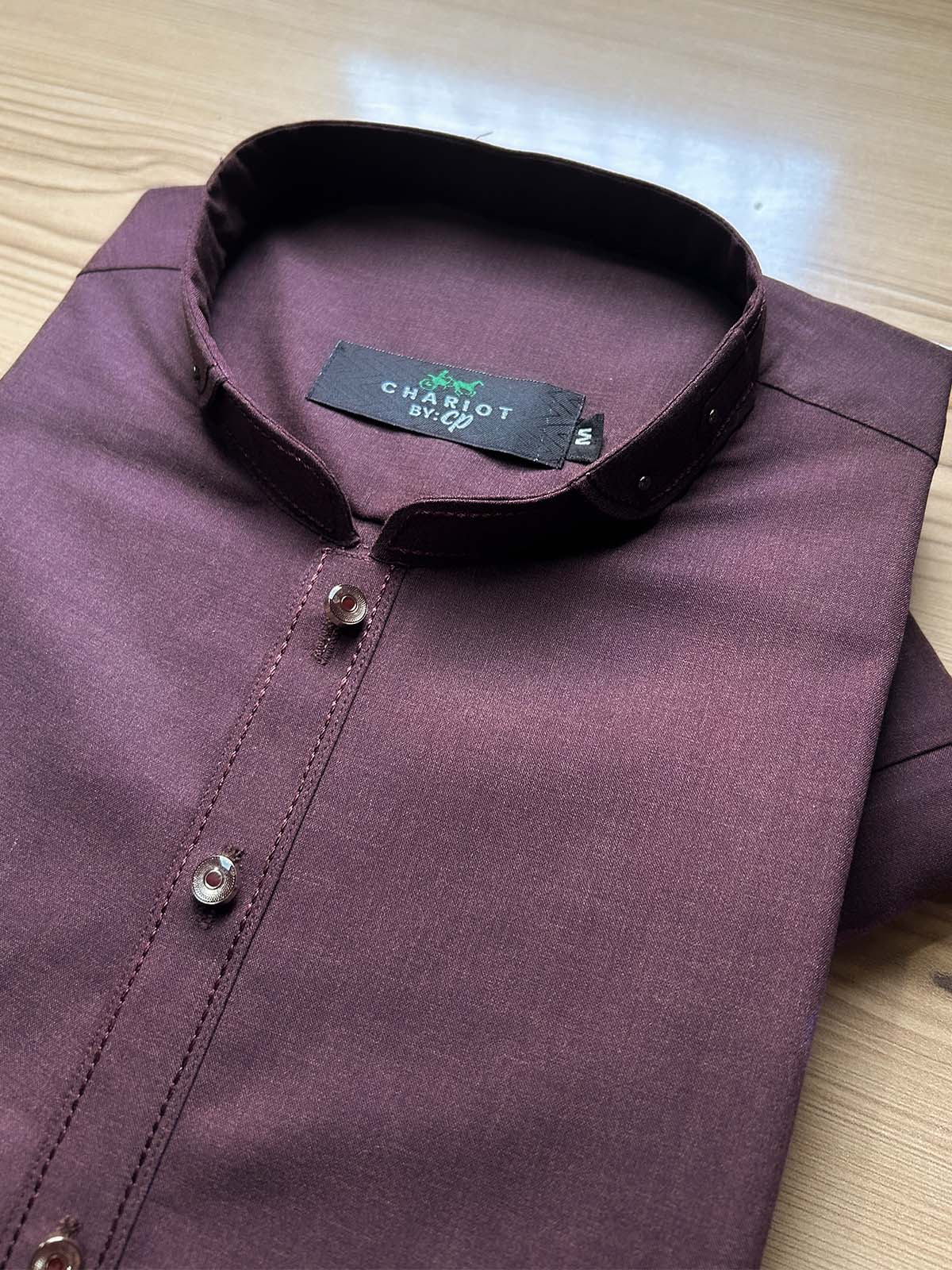 18/2-4 MSK504 Maroon Stitched Suit Sherwani Collar Kameez Shalwar For Men