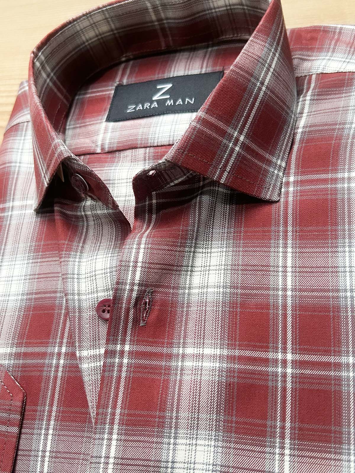 MFS607 Red Checks Formal Dress Shirt For Men
