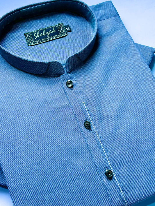 973-5 Blue Stitched Kurta Pajama Suit For Men MSK436