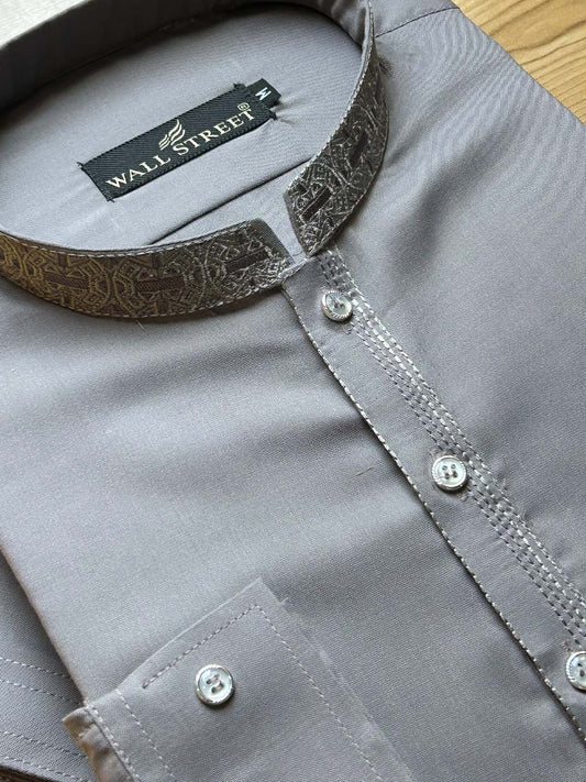 926-5 Grey Stitched Suit Sherwani Collar Kameez Shalwar For Men MSK451