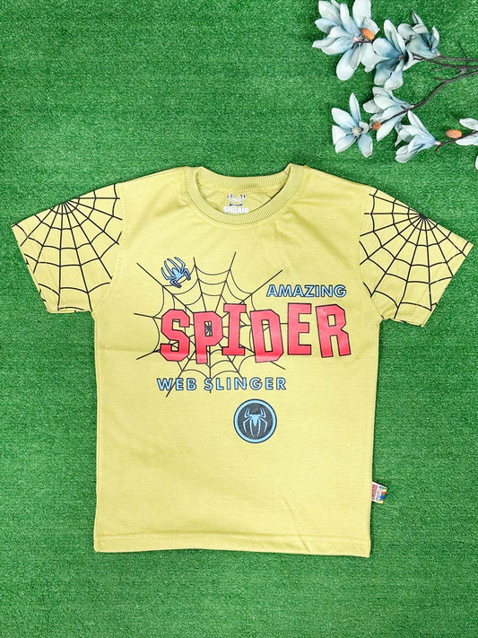 3Yrs - 7Yrs Spider Light Yellow T-Shirt For Boys SG BTS126