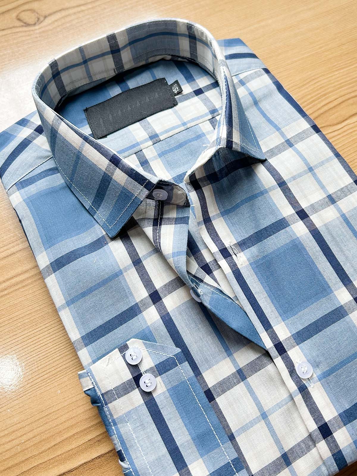 Blue Checks Formal Dress Shirt For Men MFS442