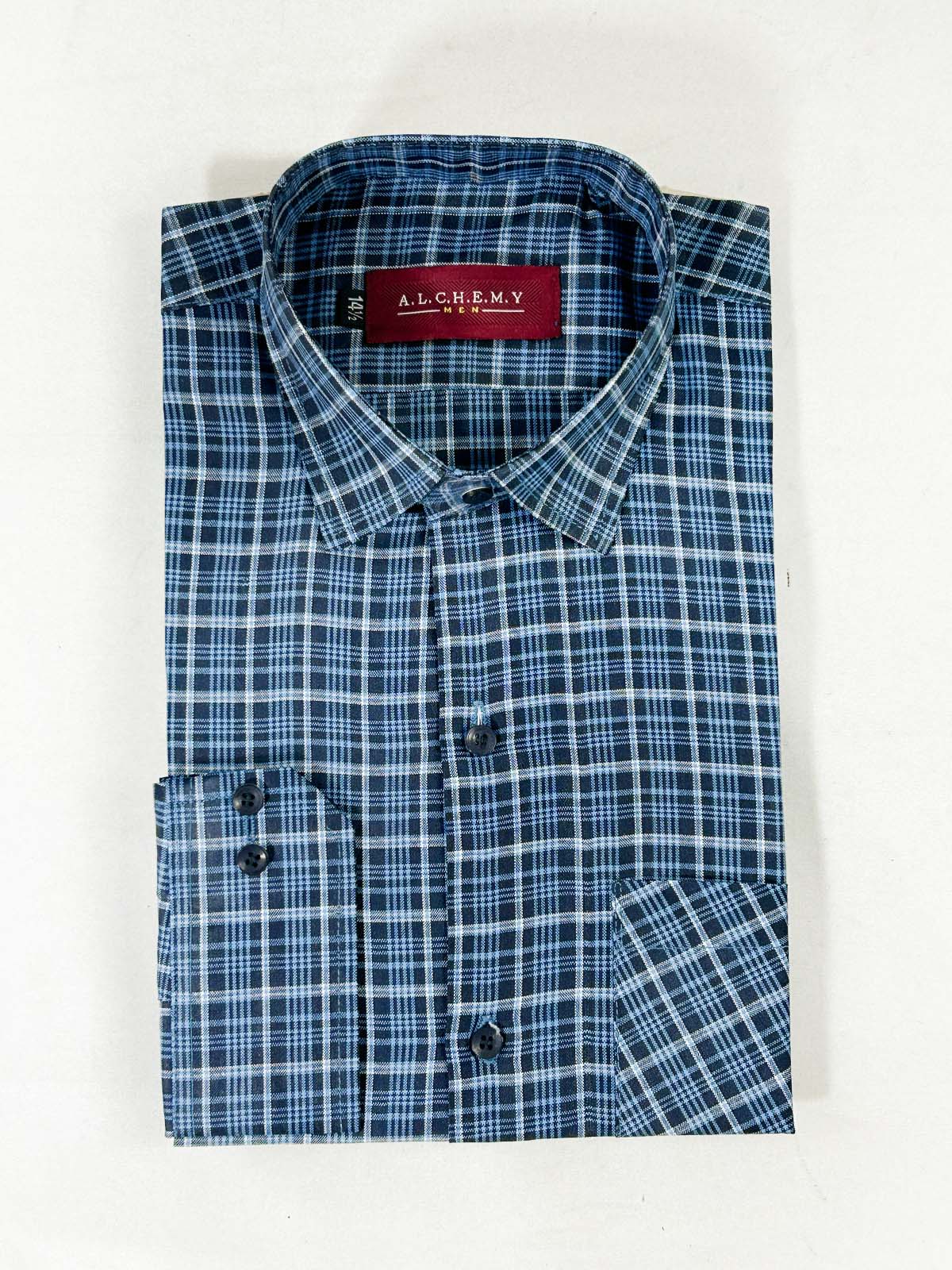 Blue Checks Formal Dress Shirt For Men MFS401