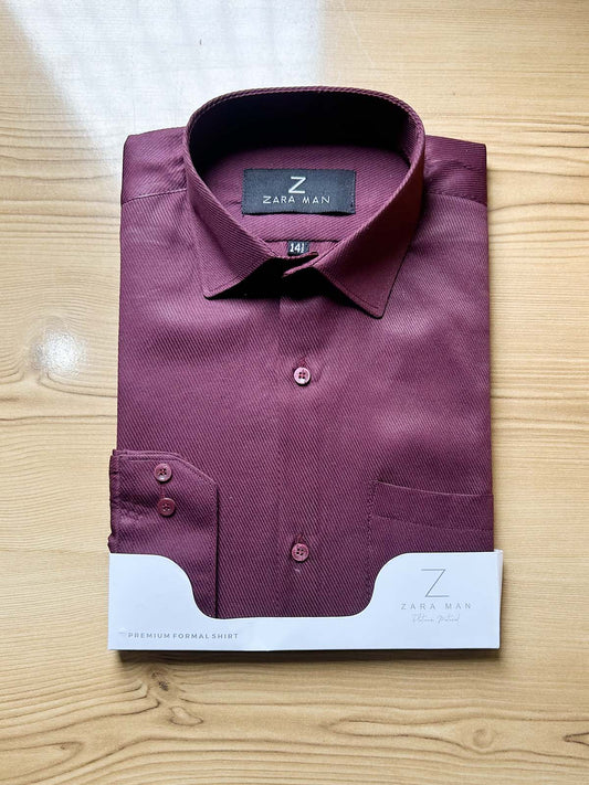Maroon Self Textured Formal Dress Shirt For Men MFS572
