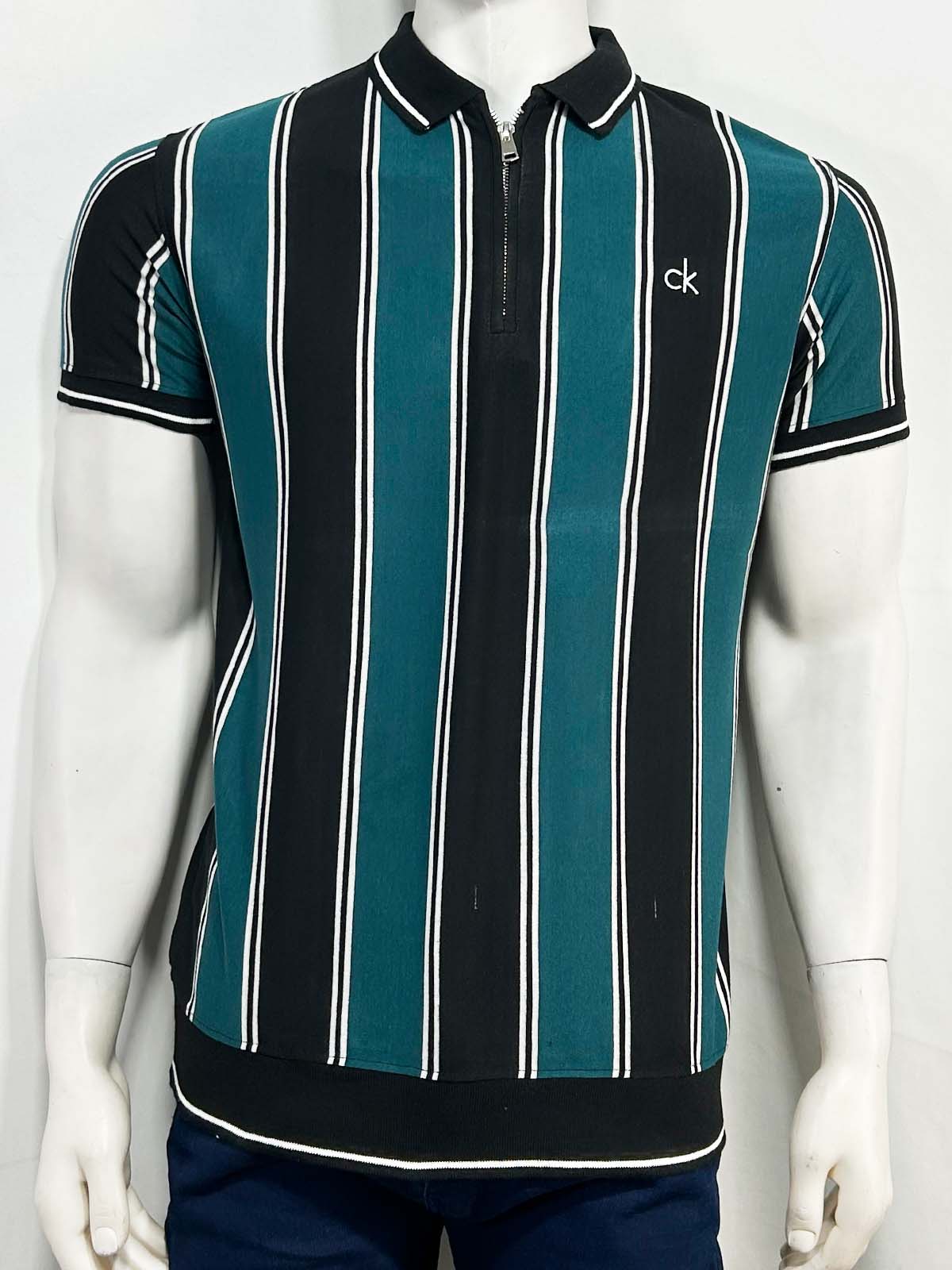 Teal Striped Polo T-Shirt For Men MTS460
