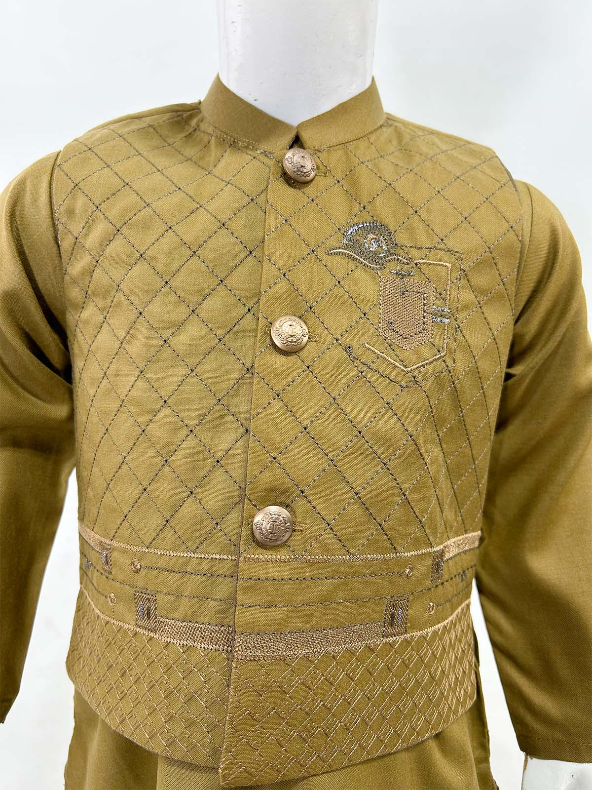 1Yrs - 11Yrs Bronze Kameez Shalwar with Waistcoat For Boys AM BKS157