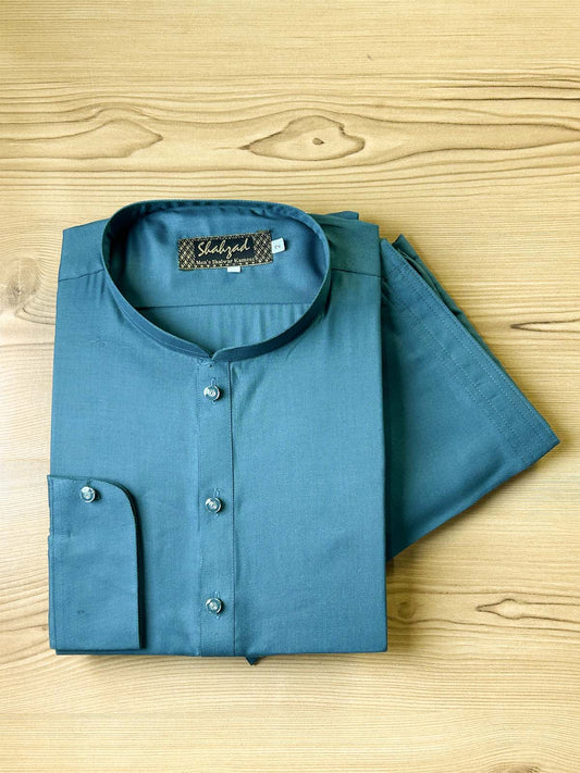 927 Sea Green Stitched Suit Sherwani Collar Kameez Shalwar For Men MSK340