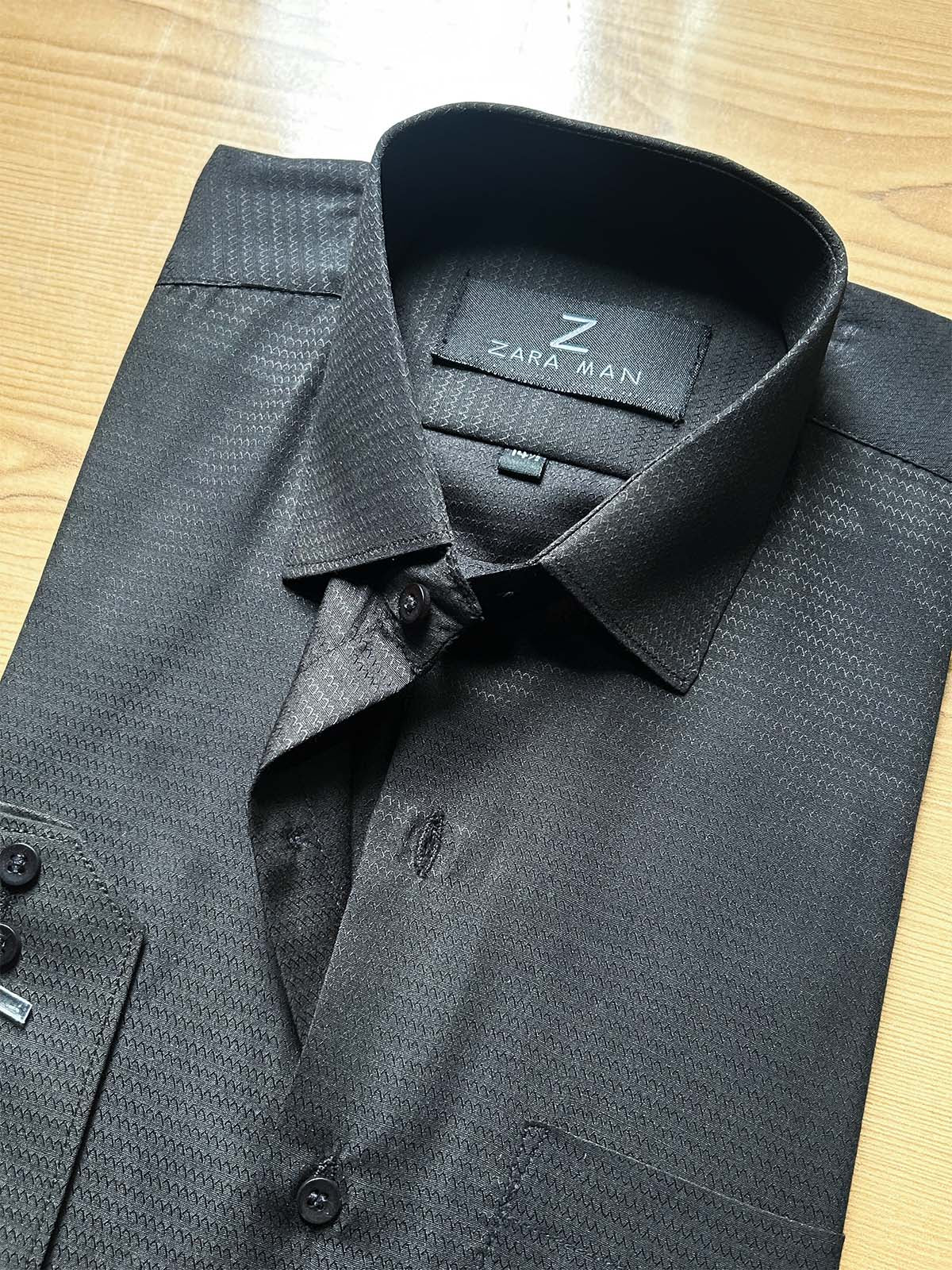 MFS599 Black Textured Formal Dress Shirt For Men
