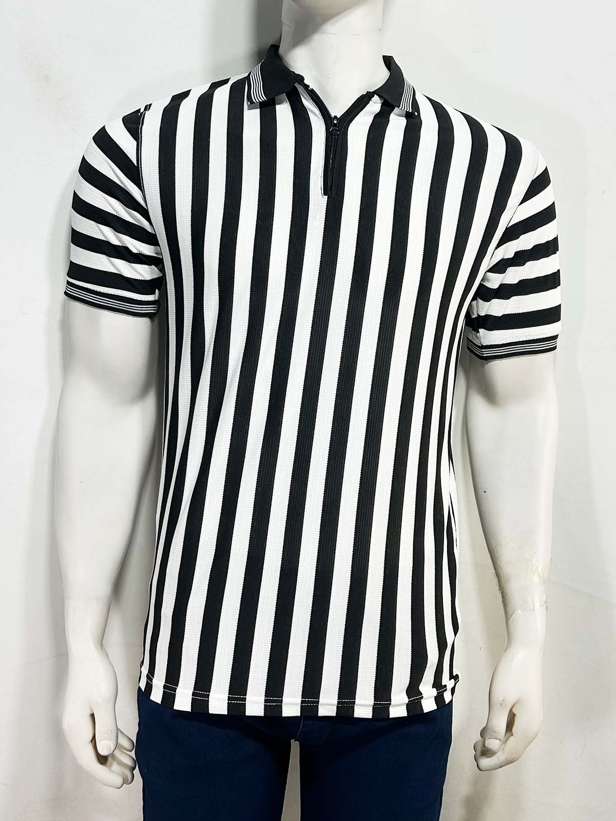 Black Striped Polo T-Shirt For Men MTS494