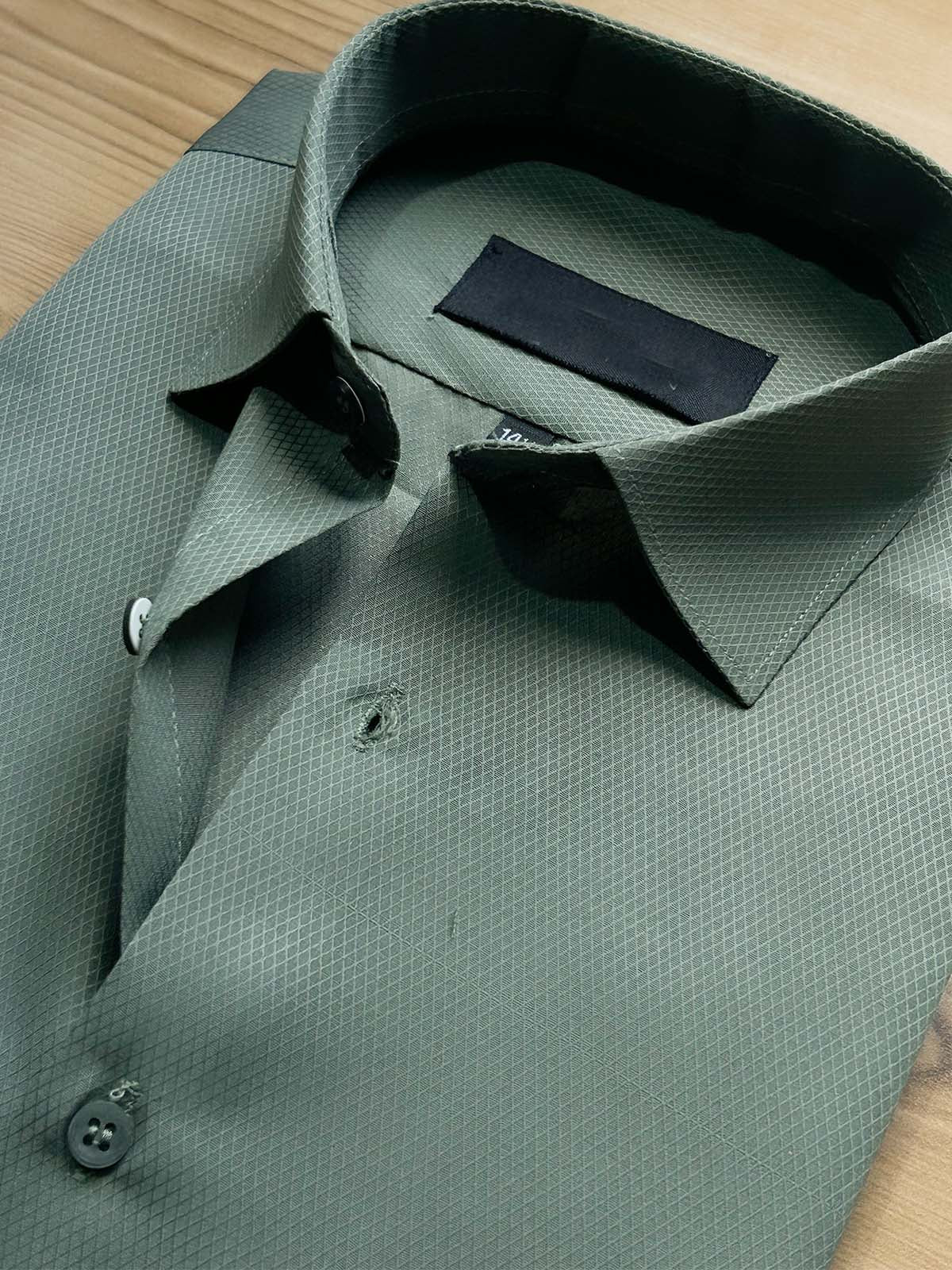 Green Textured Formal Dress Shirt For Men MFS505