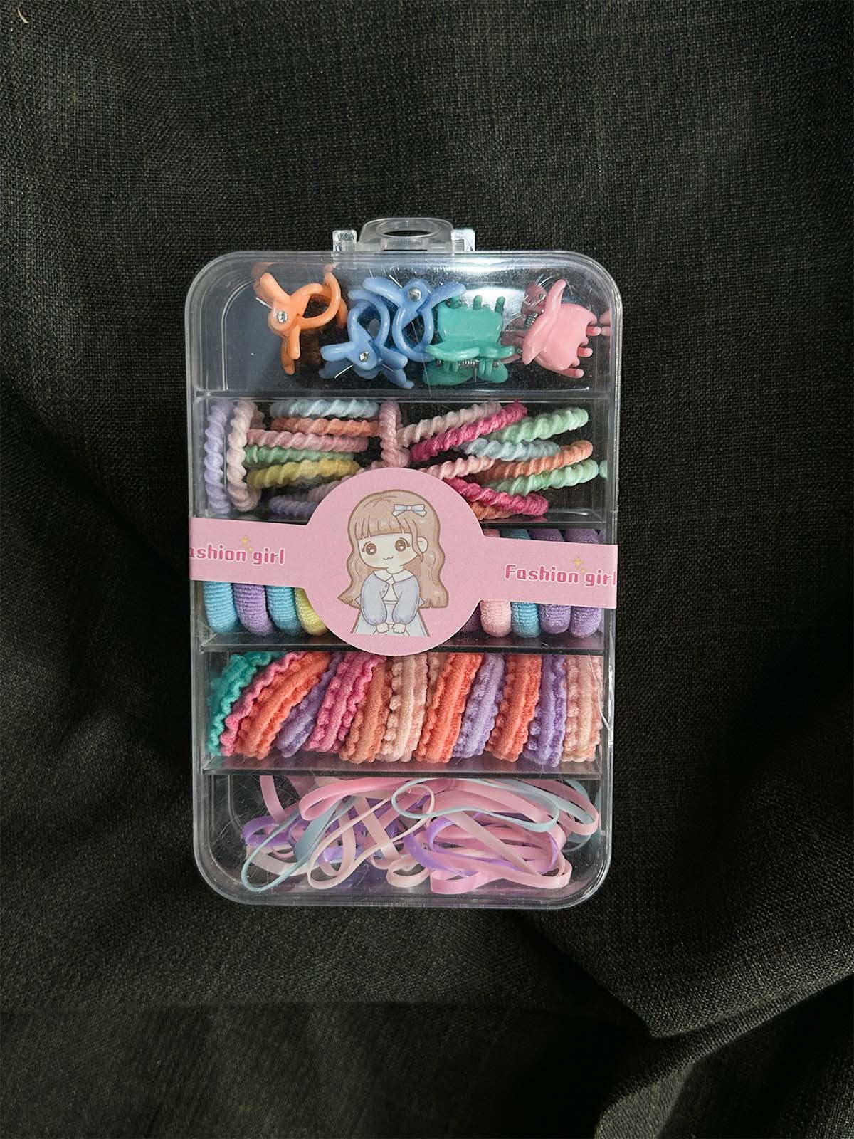 Colorful Hair Pony and Rubber Bands Set With Organizer Box GHB31