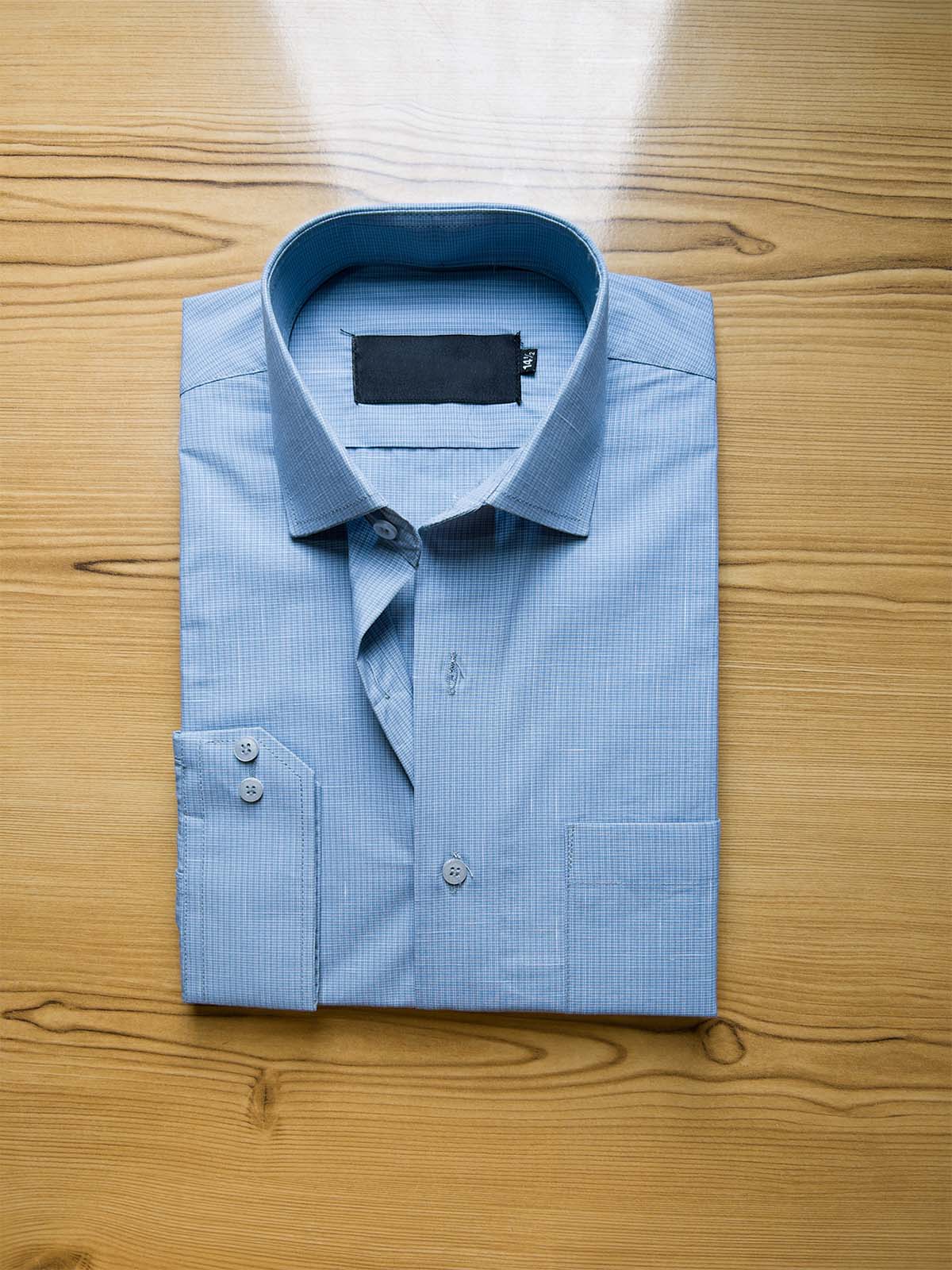 Blue Micro Checks Formal Dress Shirt For Men MFS428