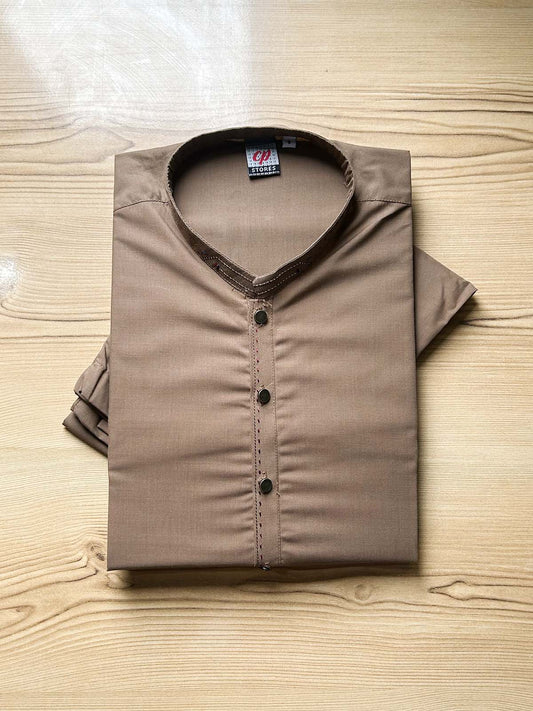 970-2 MSK494 Brown Stitched Suit Sherwani Collar Kurta Pajama For Men