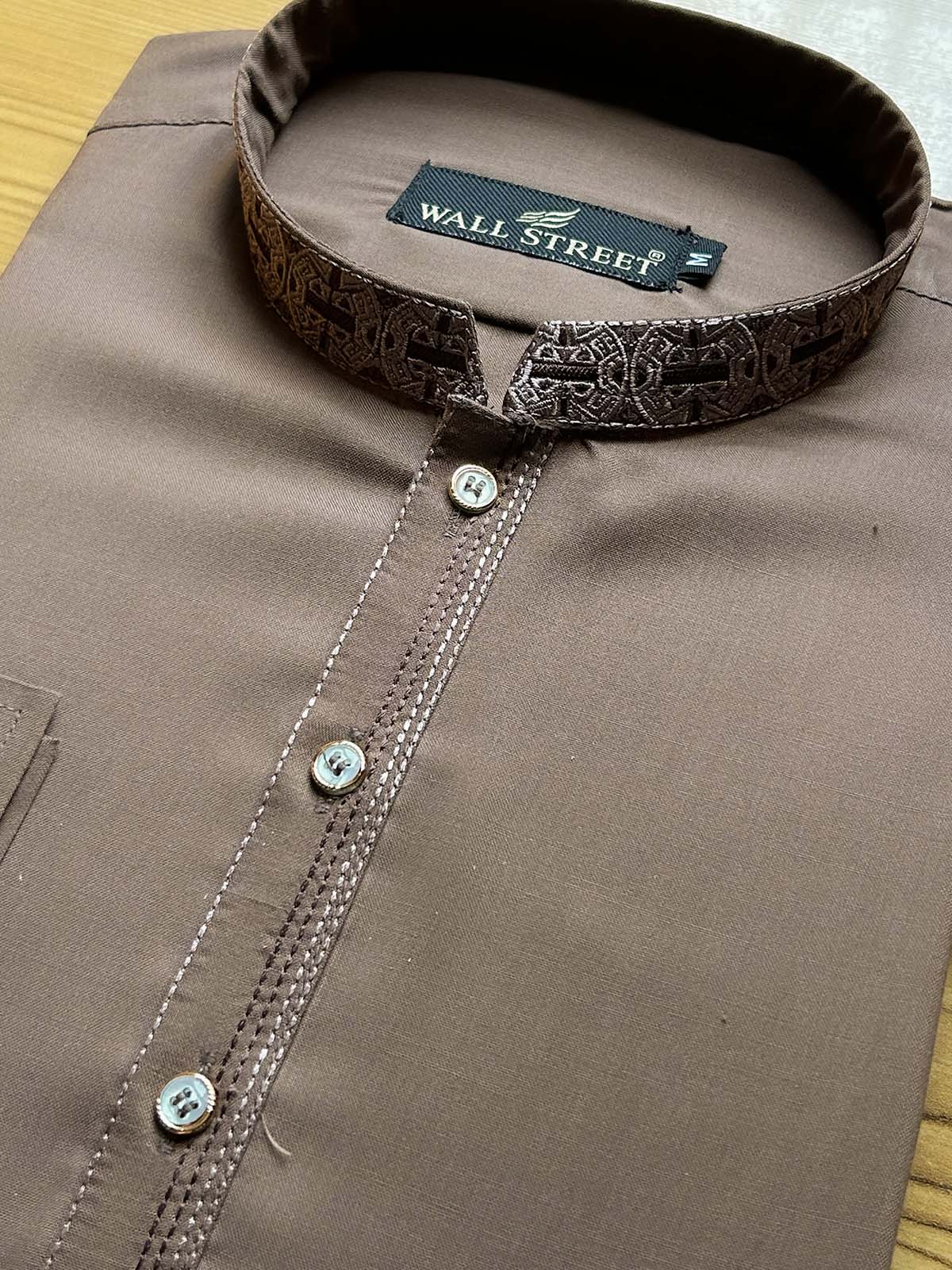 926-6 Brown Stitched Suit Sherwani Collar Kameez Shalwar For Men MSK452