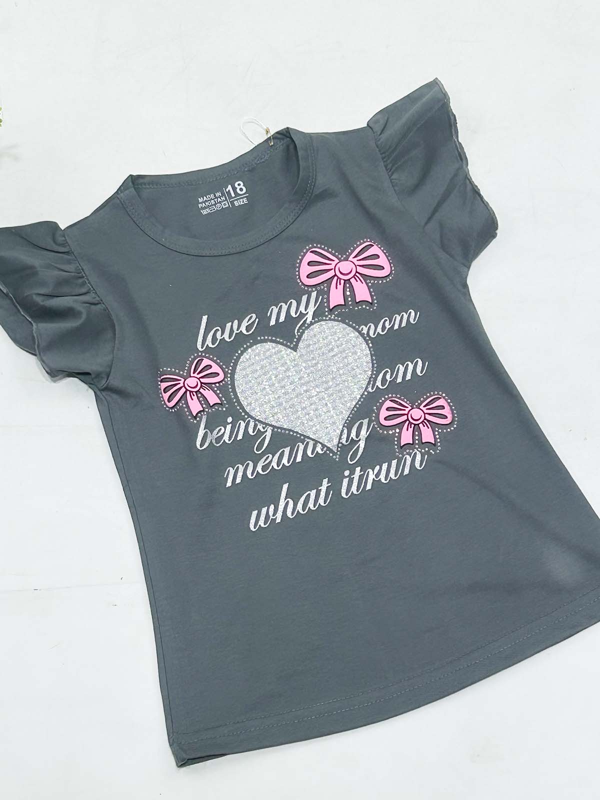 2Yrs - 7Ys Heart Grey T-Shirt For Girls SK GTS106