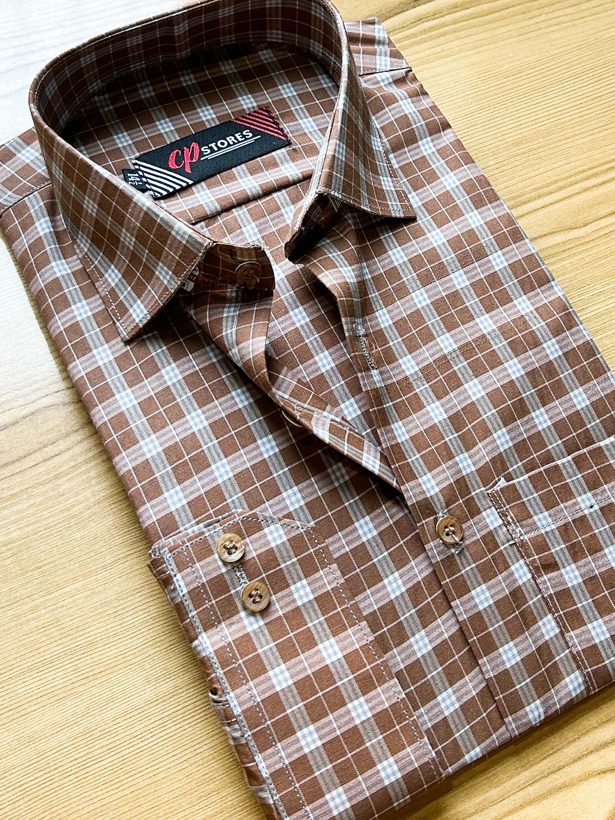 Brown Checks Formal Dress Shirt For Men MFS452