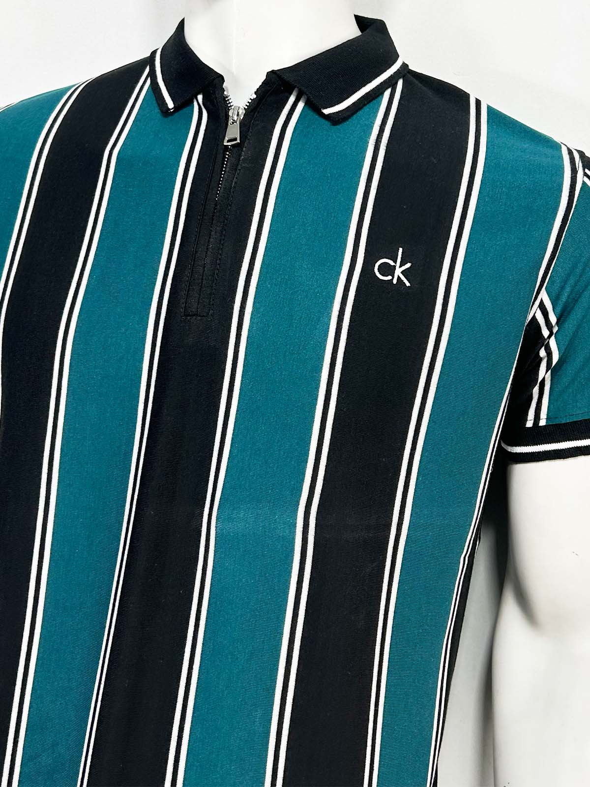 Teal Striped Polo T-Shirt For Men MTS460