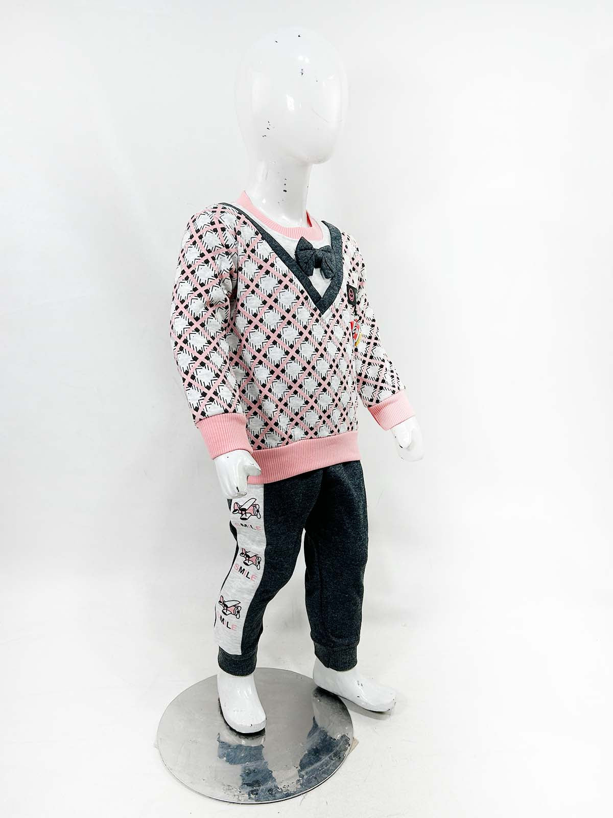 2Yr - 5Yrs Fleece Bow Pink Suit For Kids SH BS577